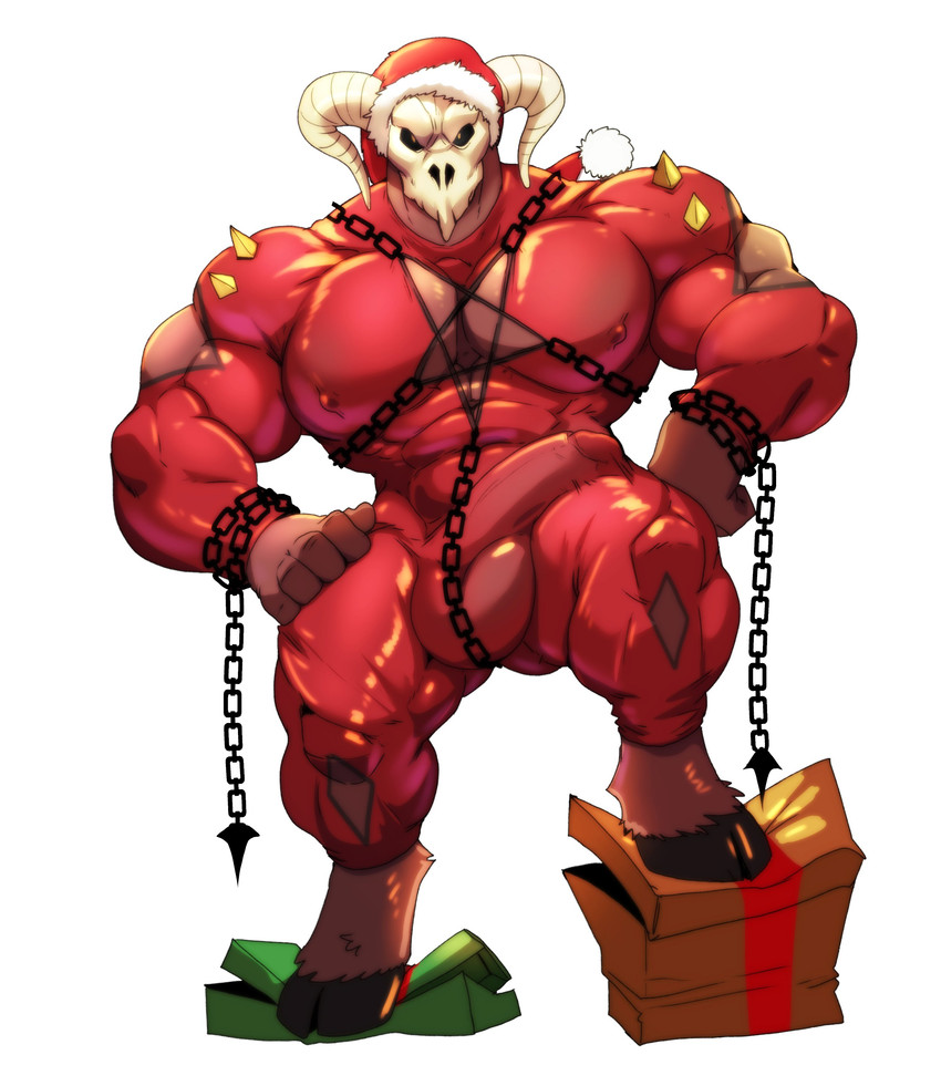 5_fingers abs balls barazoku big_balls big_muscles big_pecs big_penis biped bulge christmas_clothing christmas_headwear clothed clothing detailed_bulge erection erection_under_clothing fingers genital_outline genitals hat headgear headwear holidays hooves humanoid_genitalia humanoid_penis male muscular muscular_humanoid muscular_male pecs penis penis_outline santa_hat solo tight_clothing cursedmarked christmas dark_souls fromsoftware capra_demon demon humanoid monster absurd_res hi_res