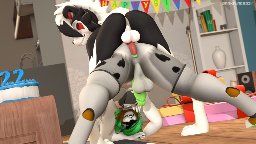 all_fours anal anal_penetration anthro anus ass_up balls birthday birthday_cake black_body black_fur black_sclera bottomless bottomless_anthro bottomless_male butt cake clothed clothing crop_top dessert detailed_background duo feet food fur genitals gift grey_body grey_eyes grey_fur hair inner_ear_fluff inside male male/male multicolored_body multicolored_fur nude penetration penis red_eyes sex shirt short_hair smile teeth text toes topwear tuft two_tone_body two_tone_fur white_body white_fur white_hair darkflash23 nintendo pokemon fan_character miragoldra_(character) australian_shepherd canid canine canis domestic_dog generation_7_pokemon herding_dog lycanroc mammal midnight_lycanroc pastoral_dog pokemon_(species) sheepdog 16:9 2022 3d_(artwork) artist_name digital_media_(artwork) hi_res source_filmmaker_(artwork) widescreen