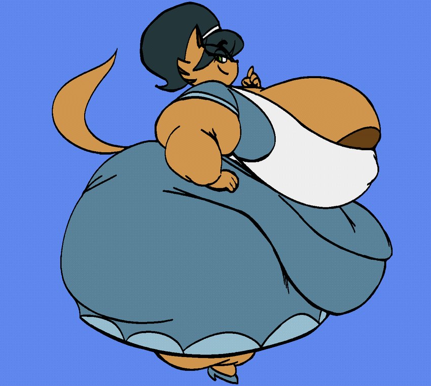 accessory anthro areola areola_slip belly big_belly big_breasts big_butt big_hair black_hair blue_background breasts butt clothing dress female footwear fur hair hair_accessory hairband hand_on_hip high_heels huge_belly huge_breasts huge_butt huge_thighs hyper hyper_butt hyper_thighs lidded_eyes morbidly_obese morbidly_obese_anthro morbidly_obese_female nipple_outline obese obese_anthro obese_female overweight overweight_anthro overweight_female raised_finger shoes side_view simple_background smile smiling_at_viewer solo standing tail tan_body tan_fur tan_tail thick_thighs topwear huwon third-party_edit vicks_(colorist) nickelodeon t.u.f.f._puppy mrs._katswell domestic_cat felid feline felis mammal 2020 color_edit colored digital_drawing_(artwork) digital_media_(artwork)