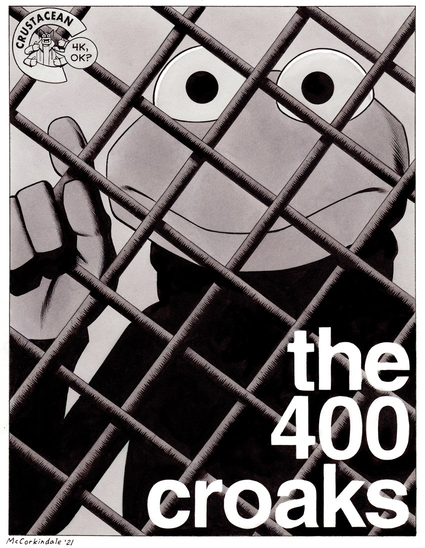 4_fingers anthro black_clothing border clothing dialogue duo fence fingers humor male movie_poster parody poster poster_template pun speech_bubble text title white_border young bruce_mccorkindale muppets muppets_tonight the_400_blows the_criterion_collection the_frog_prince the_muppet_show pepe_the_king_prawn robin_the_frog amphibian frog muppet prawn 2021 crossover english_text greyscale hi_res monochrome signature