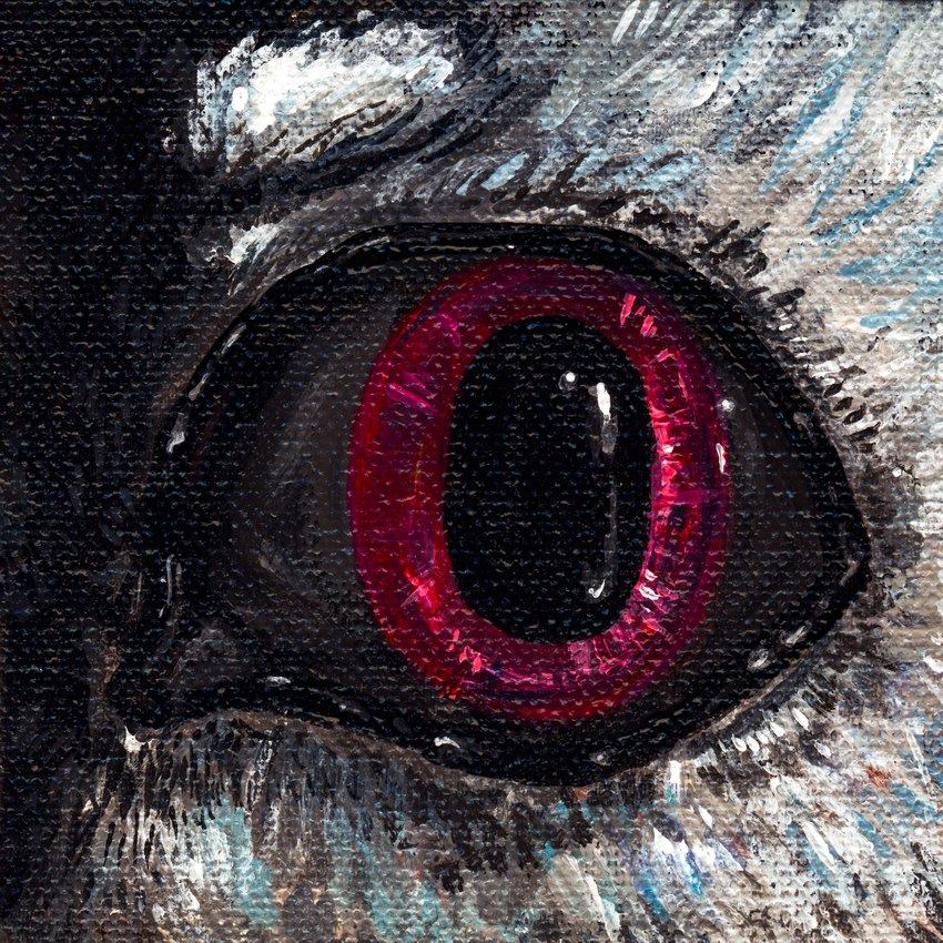 ambiguous_gender anthro black_body black_fur black_sclera canvas_texture close-up eye_shot eye_waterline eyes_close-up feathers fur looking_at_viewer purple_eyes red_eyes solo tempera_(artwork) varnish_(artwork) white_body white_fur woronyonok fyr_(fenrir784) avali avian bird 1:1 2024 absurd_res acrylic_painting_(artwork) hi_res painting_(artwork) traditional_media_(artwork) maleherm_(lore)