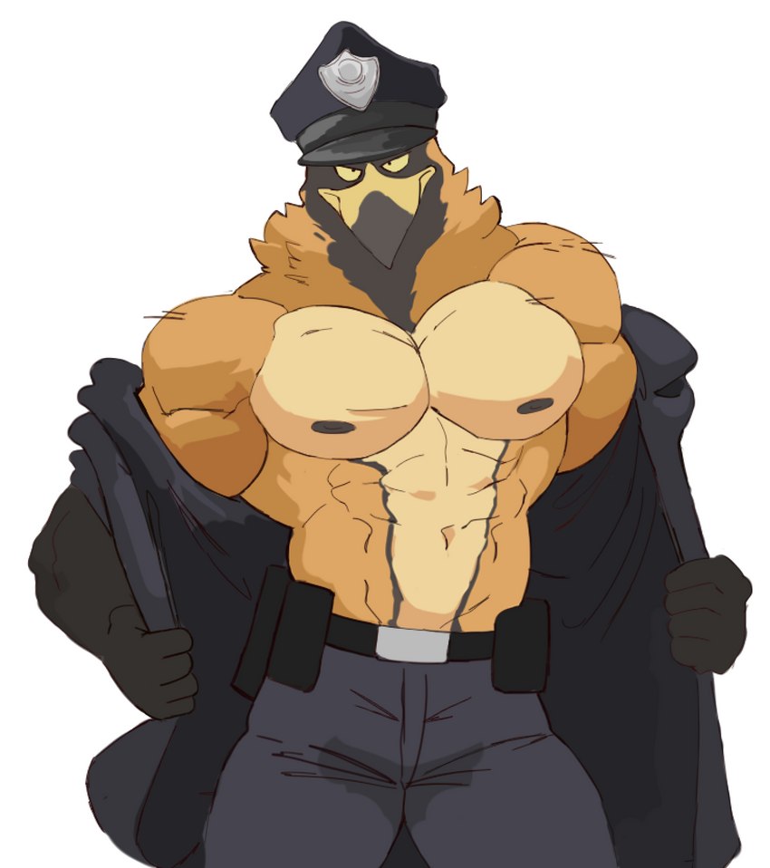 abs anthro biceps clothed clothing male muscular muscular_anthro muscular_male nipples peak pecs police solo crimenes accipitrid accipitriform avian bird eagle hi_res