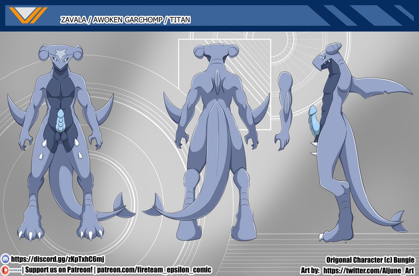 anthro guardian male solo text aljune_art destiny_(video_game) destiny_2 fireteam_epsilon nintendo pokemon guardian_(destiny) titan_(destiny) zavala garchomp generation_4_pokemon pokemon_(species) english_text hi_res model_sheet url