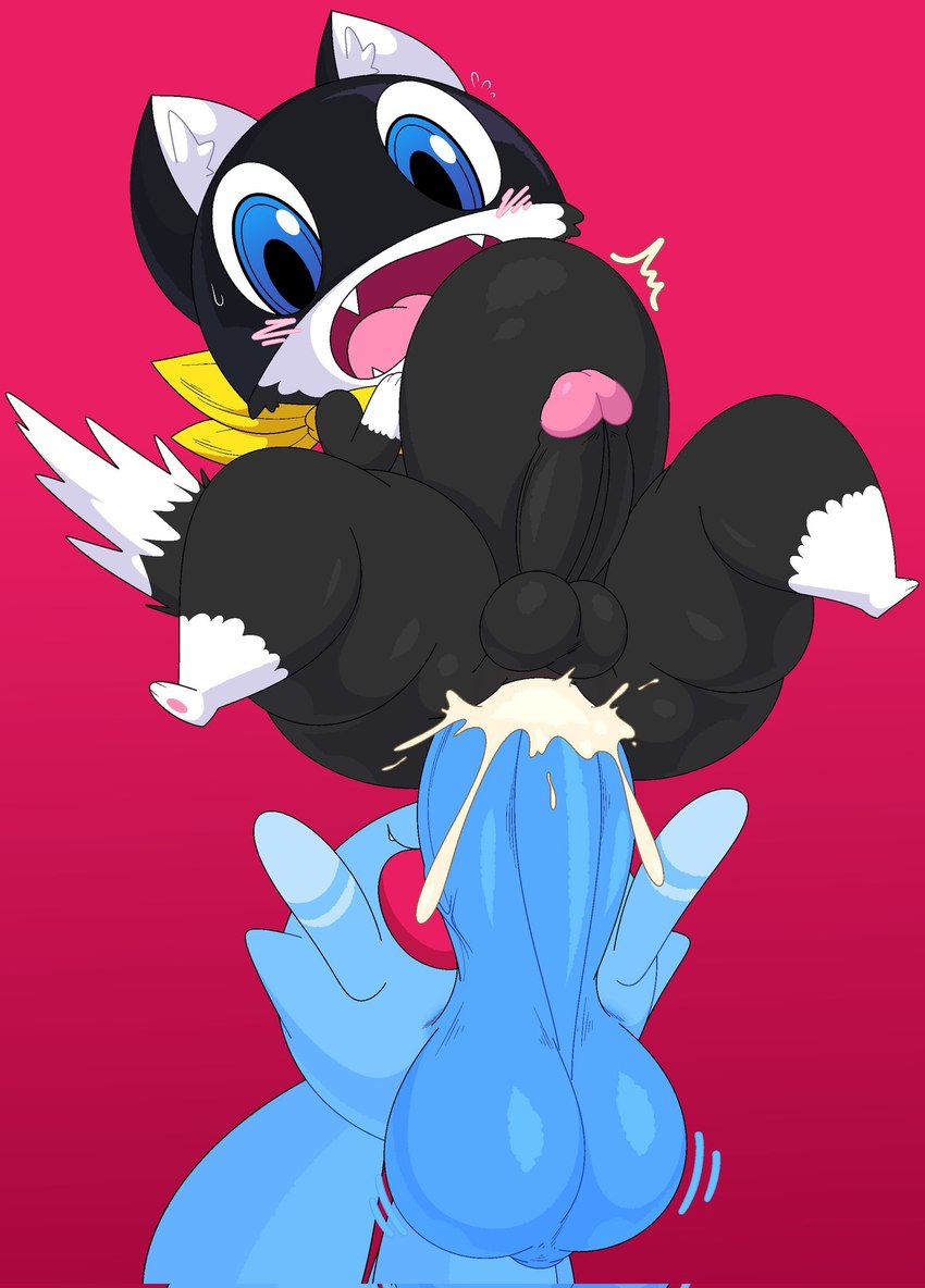 3_toes anthro ball_size_difference balls bent_arm bent_legs big_balls big_butt big_penis black_body black_fur blue_body blue_eyes blush bodily_fluids butt cheek_tuft cum cum_in_ass cum_inflation cum_inside cute_fangs dipstick_tail ejaculation emanata erect_tail erection facial_tuft fangs feet fur genital_fluids genitals glans glistening glistening_balls glistening_genitalia gradient_background humanoid_genitalia humanoid_penis inflation inner_ear_fluff kerchief leg_markings lifted looking_down male male/male markings mask messy_tail motion_lines multicolored_body multicolored_fur neckerchief neckwear open_mouth pawpads paws penis penis_size_difference red_background simple_background socks_(marking) surprised_expression sweat tail tail_markings tail_shock teeth thick_thighs toes tongue tuft two_tone_body two_tone_fur vein white_body white_fur yellow_kerchief ekkokenight atlus megami_tensei megami_tensei_persona persona_(series) persona_5 sega leviat_(ekkokenight) morgana_(persona) domestic_cat felid feline felis mammal tuxedo_cat unknown_species 2022 hi_res shaded