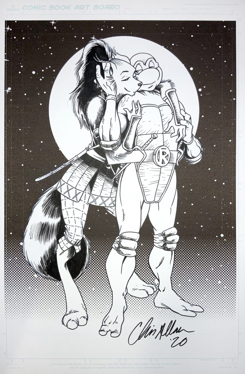 anthro clothed clothing duo female full_moon hug hugging_another hugging_from_behind male male/female melee_weapon moon ninja romantic romantic_couple sai_(weapon) scabbard star sword warrior weapon chris_allan teenage_mutant_ninja_turtles teenage_mutant_ninja_turtles_adventures ninjara_(tmnt) raphael_(tmnt) umeko_(tmnt) canid canine fox mammal reptile scalie turtle absurd_res hi_res