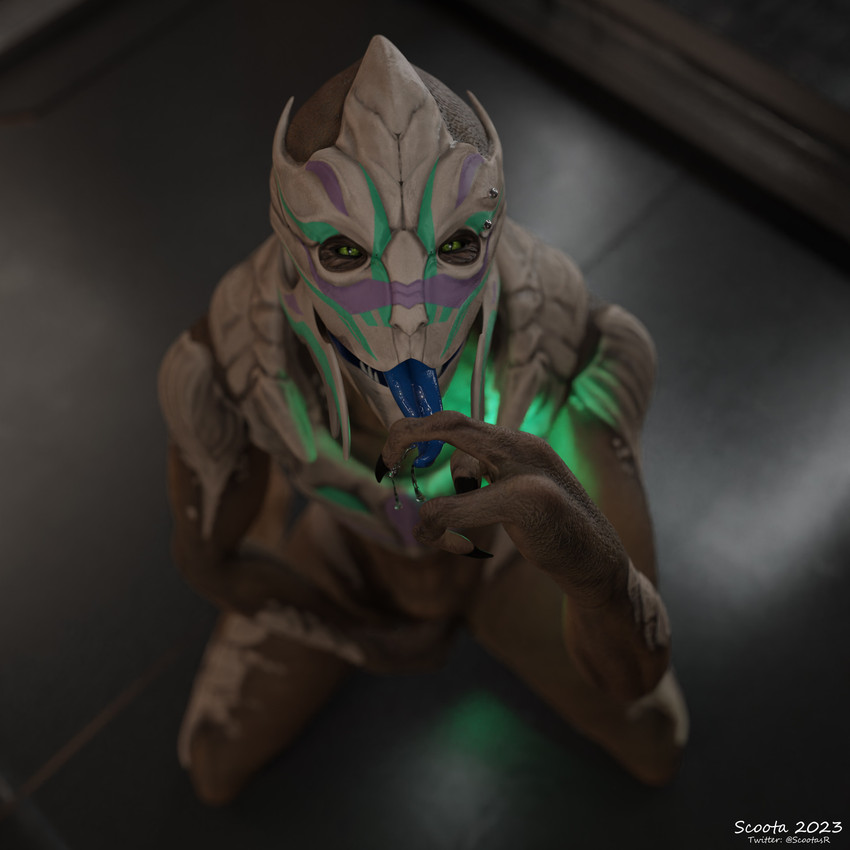 female fingering kneeling looking_at_viewer looking_up looking_up_at_viewer masturbation nude smile solo tongue tongue_out vaginal vaginal_fingering vaginal_masturbation scoota bioware electronic_arts mass_effect alien turian 1:1 3d_(artwork) digital_media_(artwork) hi_res