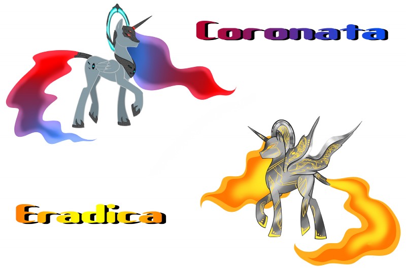 alternate_species blonde_hair duo feathered_wings feathers feral hair halo horn male ponification red_eyes ship spacecraft vehicle watercraft wings yellow_eyes sherokutakari hasbro my_little_pony mythology sins_of_a_solar_empire coronata_titan eradica_titan fan_character equid equine mammal mythological_creature mythological_equine winged_unicorn titan_(disambiguation) 3:2 crossover hi_res