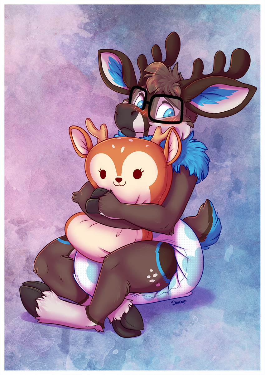 abstract_background ageplay anthro blush clean_diaper clothed clothing diaper eyewear eyewear_on_head fur glasses glasses_on_head hug hugging_object hugging_pillow infantilism kiddo_(diaper) male pillow roleplay sitting solo wearing_diaper dracky abuniverse kiddo_(abuniverse) deer mammal hi_res