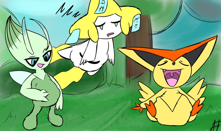 abdominal_bulge ambiguous_gender butt_wings group unusual_wing_placement vore wings afraidpichu nintendo pokemon celebi generation_2_pokemon generation_3_pokemon generation_5_pokemon jirachi legendary_pokemon pokemon_(species) victini hi_res