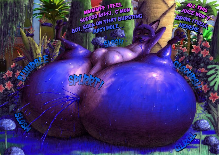 after_inflation against_natural_surface against_surface against_tree anal_fluids anthro anus balls belly belly_overhang big_balls big_butt black_lips blue_body blueberry_inflation bodily_fluids bottom_heavy butt butt_squish choice dialogue feet flower forest fur genitals green_eyes hindpaw huge_balls huge_butt huge_hips huge_thighs hyper hyper_butt inflation jungle legs_in_air legs_up lips liquid_inflation looking_at_viewer looking_pleasured lying male messy_fur multicolored_body multicolored_fur nude on_back on_grass on_ground onomatopoeia paws plant pose presenting presenting_hindquarters purple_body relaxing request_to_viewer requesting sexy_eyes slightly_chubby slightly_chubby_anthro slightly_chubby_male slosh smile smiling_at_viewer solo sound_effects speech_bubble spread_anus spread_legs spreading squish sweat sweaty_balls sweaty_body sweaty_butt sweaty_genitalia sweaty_legs sweaty_thighs talking_to_self talking_to_viewer text thick_thighs tree two_tone_body two_tone_fur wide_hips ten-kun disney zootopia nick_wilde canid canine fox mammal red_fox true_fox hi_res pinup