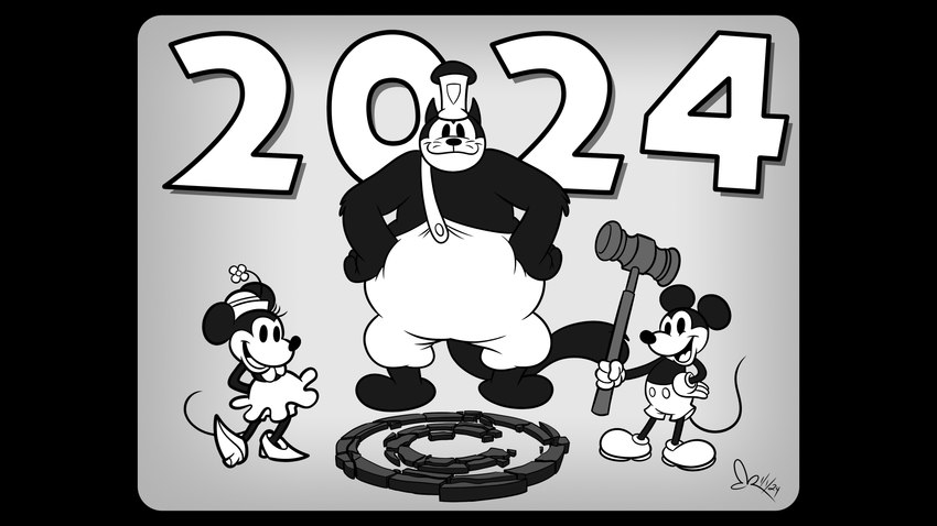 mickey mouse, minnie mouse, and pete (entering public domain and etc) created by gepredators