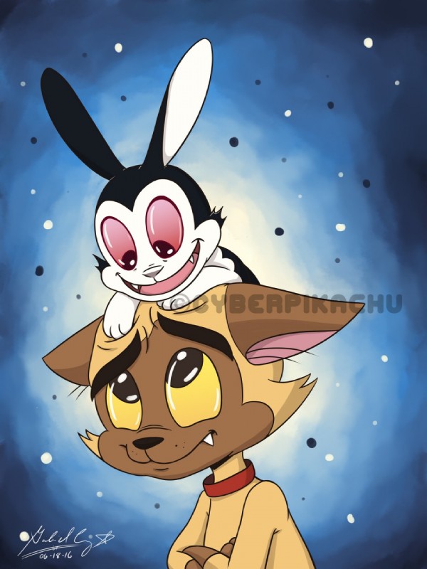 anthro duo male cyberpikachu bunnicula_(series) bunnicula chester_(bunnicula) domestic_cat felid feline felis lagomorph leporid mammal rabbit vampire 2016 3:4 hi_res