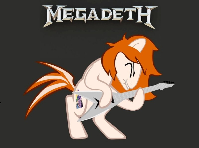 guitar hair male musical_instrument playing_guitar playing_music plucked_string_instrument red_hair solo string_instrument tail unknown_artist hasbro megadeth my_little_pony thrash_metal dave_mustaine vic_rattlehead equid equine horse mammal pony