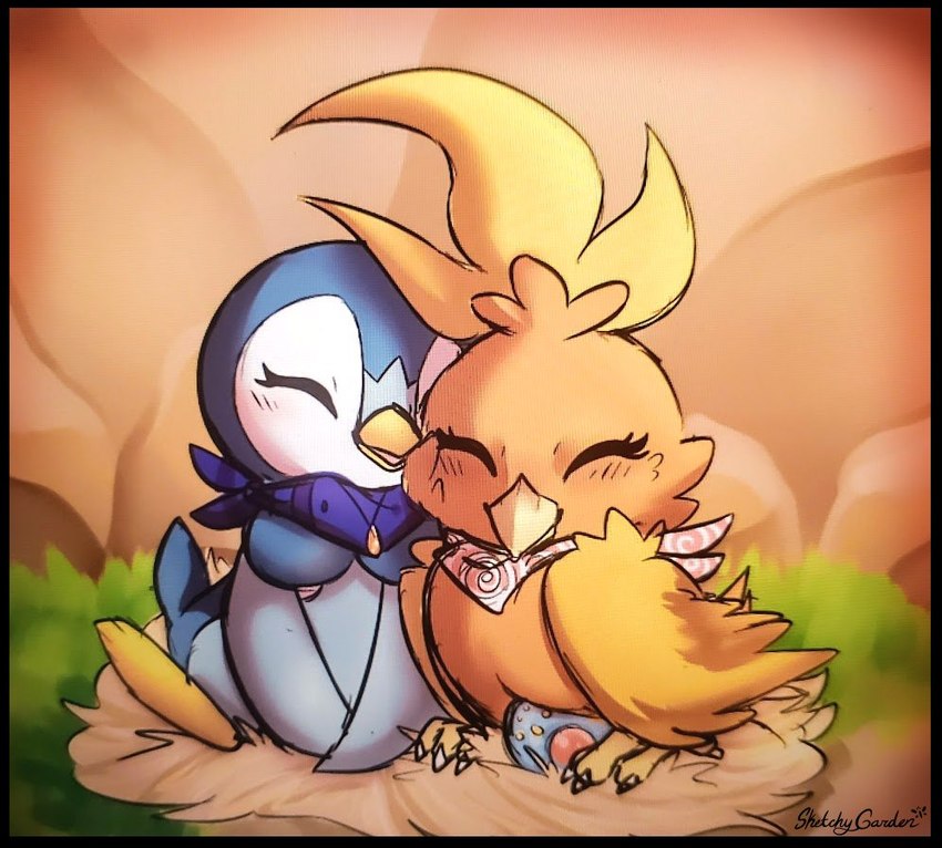 accessory chill duo egg female feral grass hay jewelry kerchief necklace nest plant scarf torch sketchygarden nintendo pokemon pokemon_mystery_dungeon spike_chunsoft team_birdflight avian generation_3_pokemon generation_4_pokemon piplup pokemon_(species) torchic