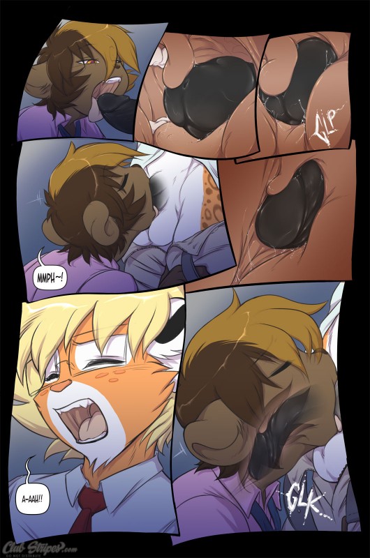 anthro anthro_on_anthro anthro_penetrated anthro_penetrating anthro_penetrating_anthro balls black_penis blonde_hair brown_body brown_fur brown_hair clothed clothing countershading deep_throat dialogue do_not_distribute duo erection eyewear fellatio femboy fully_clothed fur gaping_mouth genitals glasses hair humanoid_genitalia humanoid_penis inside_mouth internal internal_fellatio internal_oral interspecies looking_pleasured male male/male male_penetrated male_penetrating male_penetrating_male mouth_shot multicolored_body multicolored_fur open_mouth oral oral_penetration orange_body orange_fur partially_clothed penetration penile penis penis_on_tongue penis_pushing_uvula reverse_mouth_shot sex short_hair speech_bubble text tongue_out_blowjob two_tone_body two_tone_fur uvula white_body white_fur gunmouth clubstripes abraham_roddenbury dowel_roddenbury felid jaguar lion mammal pantherine comic digital_media_(artwork) english_text hi_res