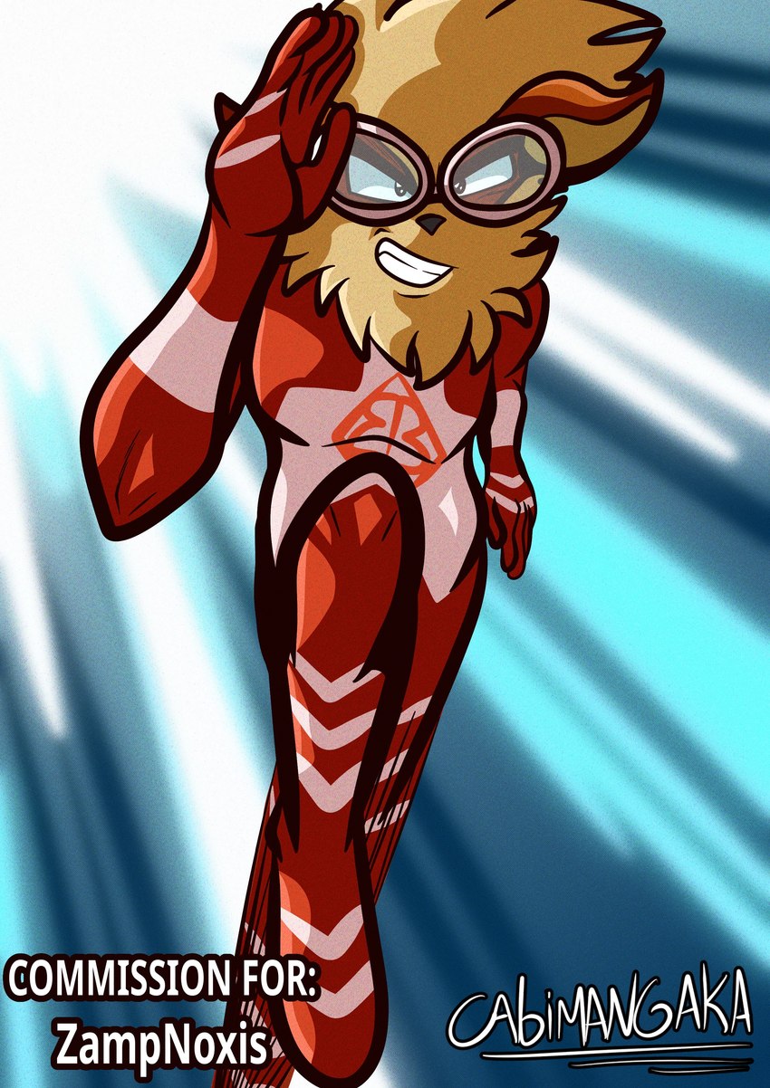 anthro black_eyebrows black_eyes clothing eyebrows eyewear fluffy fullbody_suit fur goggles hero_suit male mane motion_lines orange_body orange_fur red_clothing red_suit running simple_background solo spandex spandex_suit speedster suit superhero symbol text thick_eyebrows tight_clothing white_clothing white_suit yellow_body yellow_fur cabimangaka game_freak nintendo pokemon arcanine canid canine canis generation_1_pokemon mammal pokemon_(species) absurd_res commissioner_name hi_res shaded signature