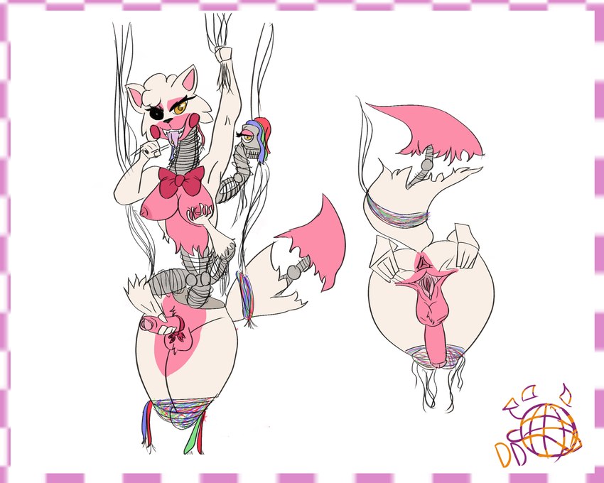 anthro bow_tie breasts butt genitals gynomorph herm holding_breast holding_penis intersex machine mangled multi_arm multi_limb penis pink_body presenting presenting_hindquarters presenting_pussy pussy solo spread_pussy spreading white_body wire discodemon five_nights_at_freddy's five_nights_at_freddy's_2 scottgames mangle_(fnaf) animatronic robot 5:4 hi_res