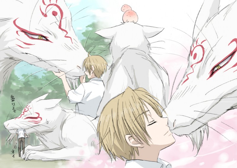 duo feral fur head_nom kissing larger_male male male/male nom size_difference smaller_male white_body white_fur unknown_artist natsume's_book_of_friends madara_(natsume_yuujinchou) takashi_natsume canid canine canis fox mammal wolf