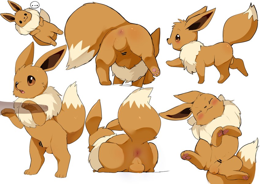 :3 anus balls blush bodily_fluids brown_body brown_eyes brown_fur brown_tail butt censored_genitalia censored_penis cute_fangs dipstick_tail duo ellipsis fangs feral flaccid fur genitals male markings multicolored_body multicolored_fur multicolored_tail open_mouth open_smile penis quadruped raised_tail side_view simple_background smile solo sweat tail tail_markings tan_body tan_fur tan_tail teeth manmosu_marimo nintendo pokemon eevee generation_1_pokemon mammal pokemon_(species) 2025 censored japanese_description
