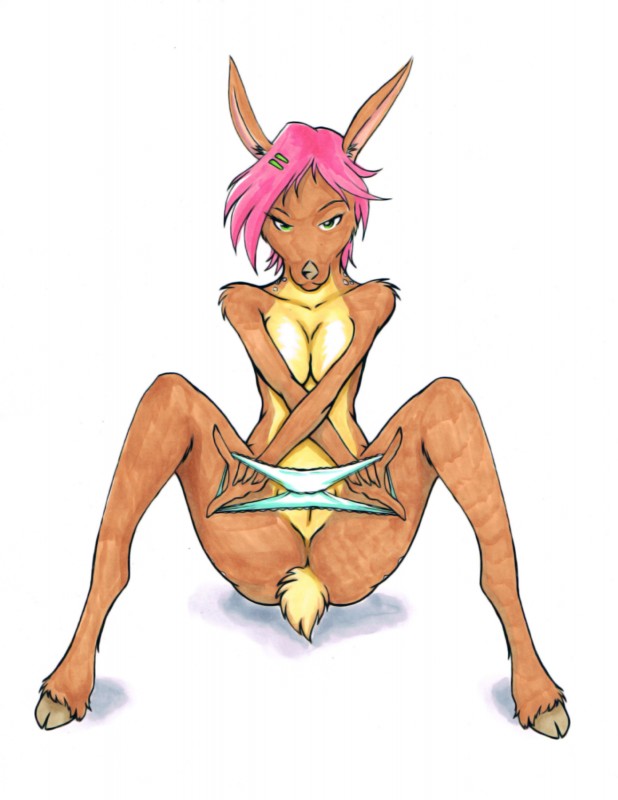 anthro breasts clothing female genitals hair holding_clothing holding_object holding_underwear nude panties pink_hair pose pussy simple_background solo underwear risingdragon jane_(risingdragon) deer mammal absurd_res hi_res