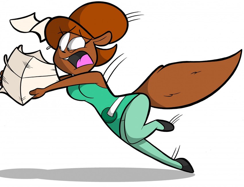 anthro beehive_(hairstyle) body_motion_path breasts brown_hair clothed clothing eyelashes falling female hair legwear mod_fashion motion_lines motion_path pantyhose paper path_lines solo surprise tripping tempson hanna-barbera secret_squirrel_show penny_squirrel mammal rodent sciurid tree_squirrel