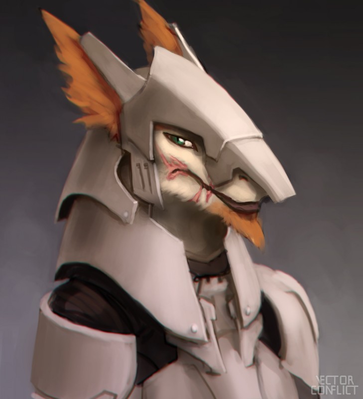 anthro armor male scar solo vectorconflict lovar mammal sergal bust_portrait hi_res portrait