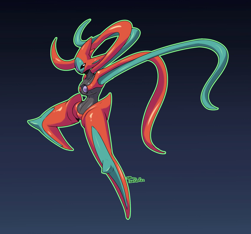 ambiguous_gender biped black_body female green_body multicolored_body not_furry simple_background solo tentacles teaspoon nintendo pokemon attack_forme_deoxys deoxys generation_3_pokemon legendary_pokemon pokemon_(species) hi_res