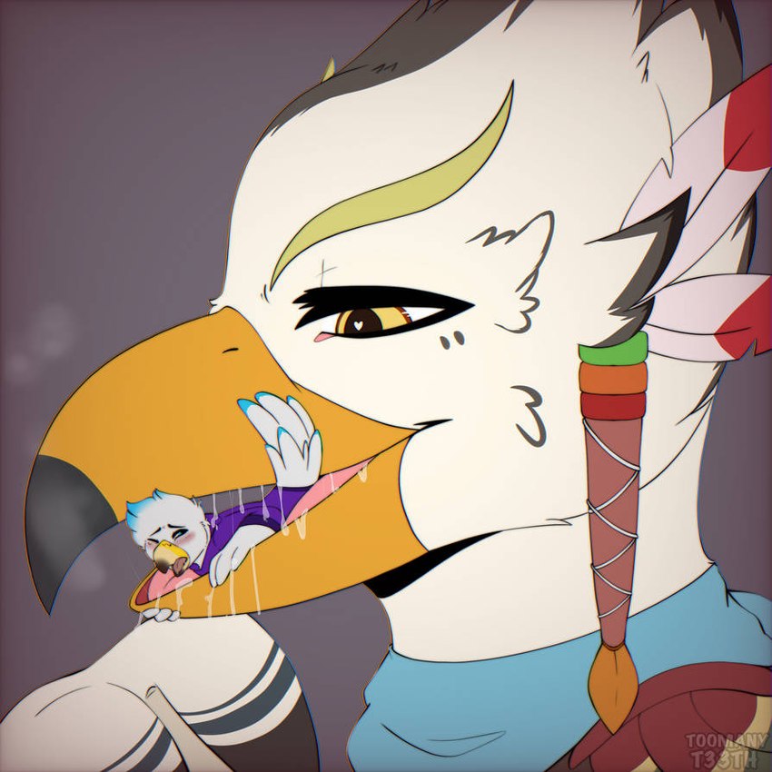 anthro beak breath imminent_vore macro mawplay micro mouth_hold open_mouth size_difference tongue xratedt33th nintendo pokemon the_legend_of_zelda cindey_cinderace avian bird rito 1:1