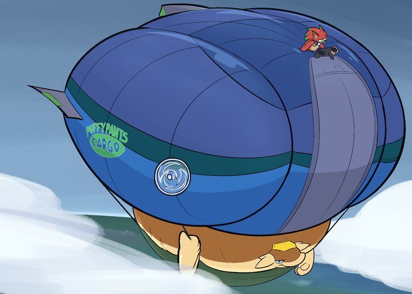 aircraft airship anthro blue_eyes butter clothing_inflation dairy_products food green_eyes hair inflation pancake pants_inflation red_hair sky skyscape vehicle areoants nintendo nintendo_switch sega sonic_the_hedgehog_(series) flapjack_(areoants) sonic_the_hedgehog gastropod mollusk slug 2024 hi_res