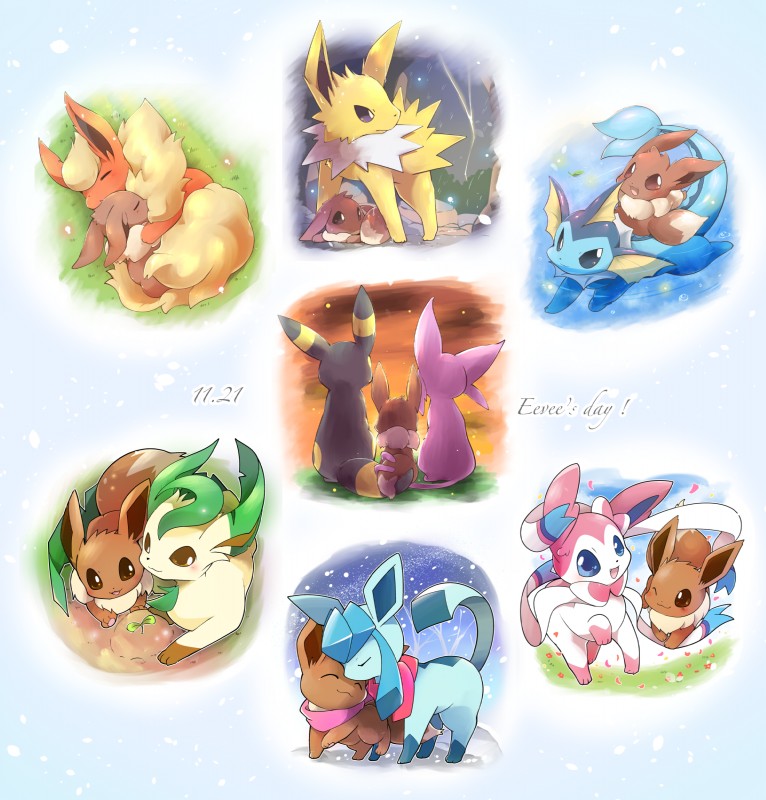 date_celebration evolutionary_family feral group tail text azuma_minatsu eevee_day nintendo pokemon pokemon-specific_day canid eevee eeveelution espeon flareon generation_1_pokemon generation_2_pokemon generation_4_pokemon generation_6_pokemon glaceon jolteon leafeon mammal pokemon_(species) sylveon umbreon vaporeon 2019 absurd_res hi_res