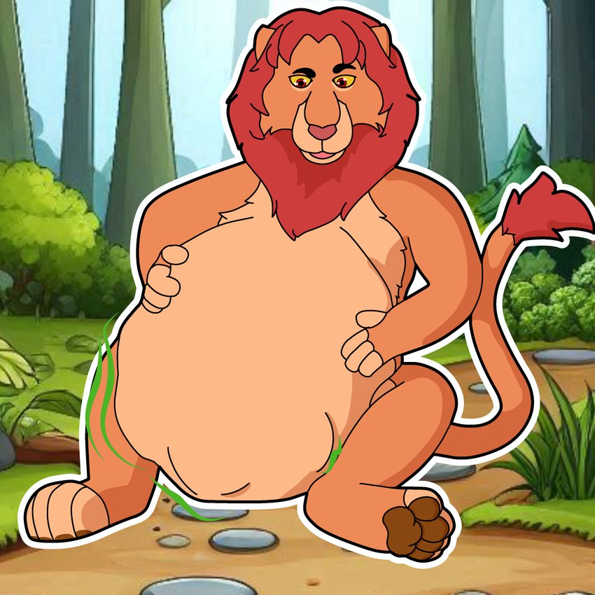 abdominal_bulge anthro belly liamvore male pawpads paws solo vore vore_tether liam_98 disney the_lion_king simba_(the_lion_king) felid human humanoid lion mammal pantherine 1:1 absurd_res hi_res