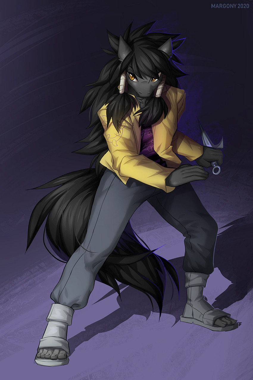 anthro bottomwear clothing feet jacket male pants plantigrade solo topwear weapon margony hasbro my_little_pony naruto fan_character equid equine mammal 2020 crossover digital_media_(artwork) hi_res shaded