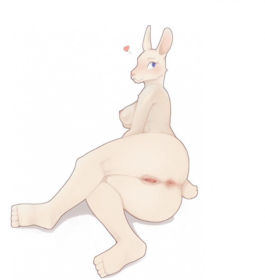 anthro anus blue_eyes breasts butt eyelashes female fur genitals lying nipples on_side presenting presenting_hindquarters pussy simple_background solo white_background white_body white_fur bfkitsu1550 lagomorph leporid mammal rabbit hi_res