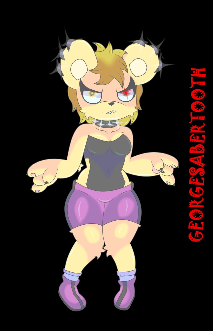 anthro biped breasts butt claws clothing collar crotch_lines cute_fangs ear_piercing ear_ring fangs female female_anthro hair legwear pelvis piercing plantigrade pose ring_piercing rude sexy_eyes smile solo teeth tight_clothing georgesabertooth nightmare_bear bear canid mammal absurd_res alpha_channel hi_res pinup