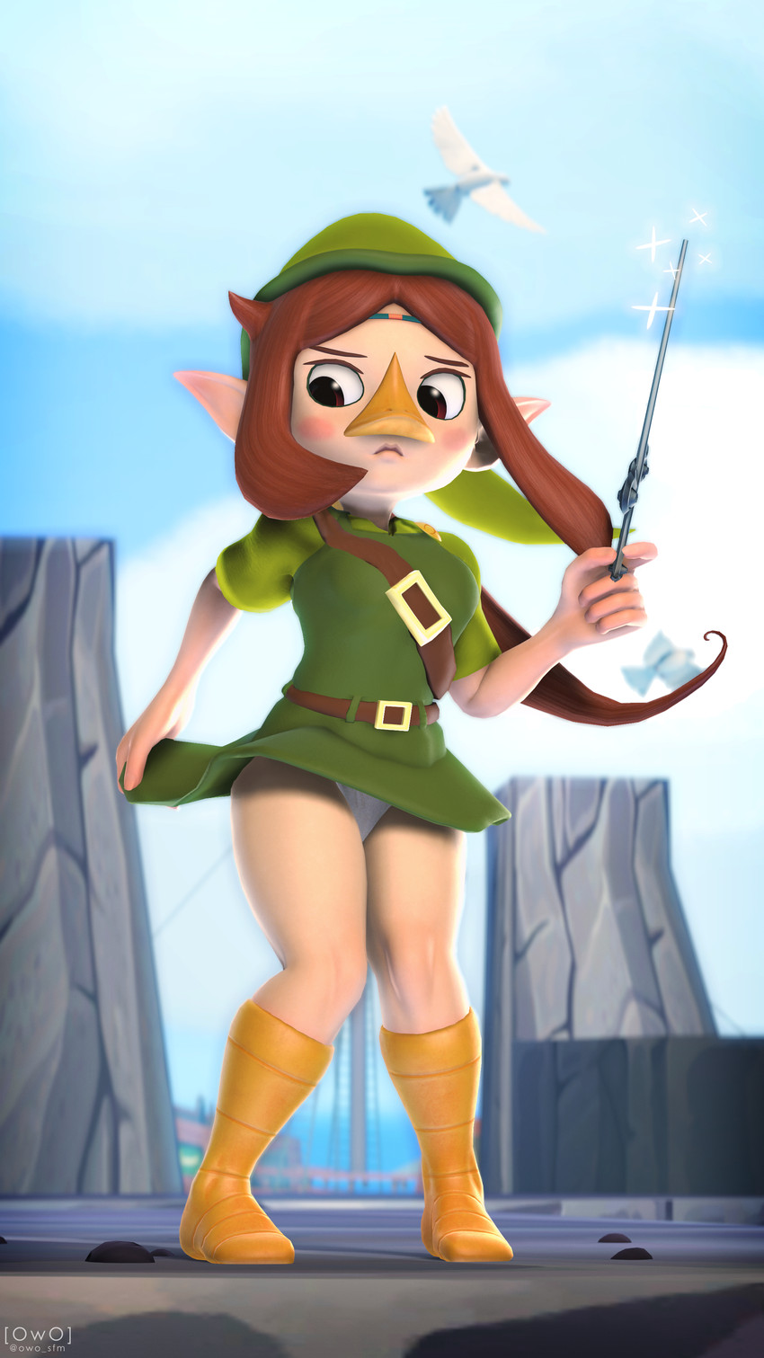 accessory aged_up alternate_universe avian_feet beak bottomwear breasts clothed clothing cosplay day female hair headband humanoid_pointy_ears knock-kneed long_hair non-mammal_breasts nose_beak panties pointy_ears ponytail red_eyes skirt solo underwear unimpressed upskirt wide_hips wind_waker_(object) owo_sfm nintendo the_legend_of_zelda wind_waker medli animal_humanoid avian avian_humanoid bird humanoid rito rito_humanoid 3d_(artwork) 4k 9:16 absurd_res digital_media_(artwork) hi_res source_filmmaker_(artwork)