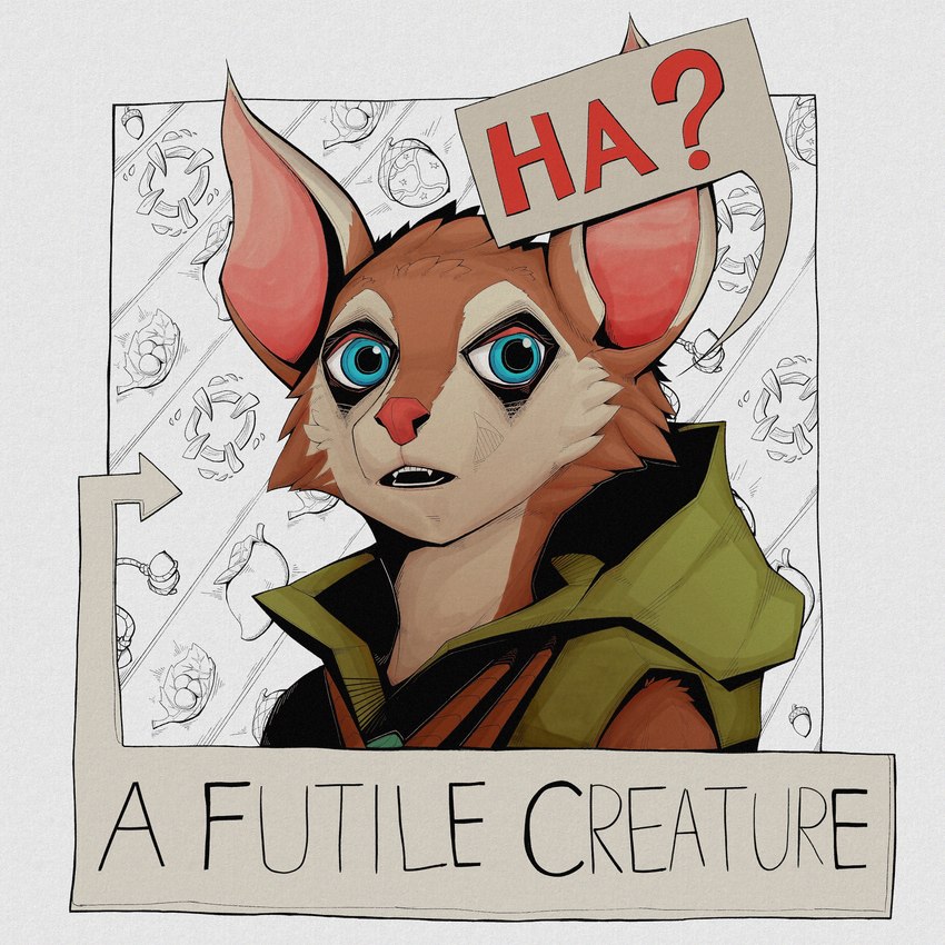 acorn anthro blue_eyes brown_body brown_fur cheek_tuft clothed clothing confusion facial_tuft female food fruit fur green_hood hood nut_(fruit) open_mouth plant solo speech_bubble text tuft gompami dota valve hoodwink_(dota) mammal rodent sciurid tree_squirrel 1:1 bust_portrait colored english_text hi_res portrait shaded