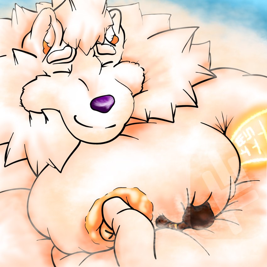 anthro barazoku belly cloud duo extreme_size_difference eyes_closed fluffy fog fur glowing glowing_markings head_floof head_tuft hug humanoid_hands hyper kemono larger_male male markings moob_squish moobs neck_tuft nipples obese obese_anthro obese_male overweight overweight_anthro overweight_male purple_nose simple_background size_difference smaller_male smothering steam text tuft white_body yellow_ears yellow_markings yellow_nipples yuniji_(text) fujiyama_samoyed bumble_beans_(fujiyamasamoyed) fujiyama_kenhaku arthropod bee canid canine canis domestic_dog hybrid hymenopteran insect mammal nordic_sled_dog raccoon_dog samoyed spitz tanuki 1:1 digital_media_(artwork) shaded soft_shading