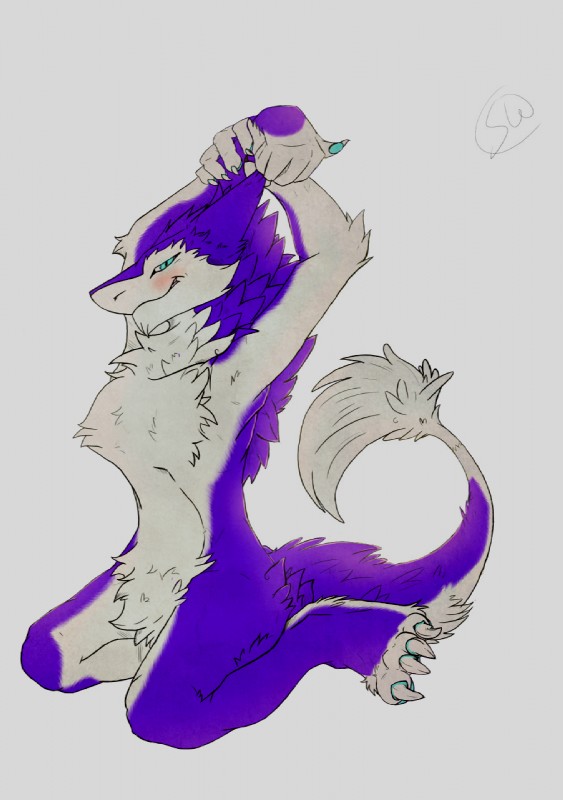 anthro biped femboy male sitting smile solo tail hotcrossbunnie huskycolorworks pietro.sergal mammal sergal 2013 hi_res sketch