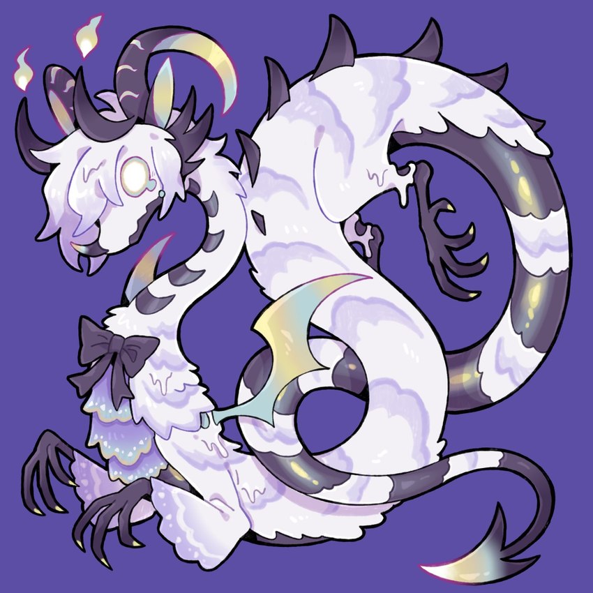 ambiguous_gender bow_tie digitigrade feral hair horn purple_background quadruped simple_background solo spikes tail weibo_logo white_background white_body white_hair wings zhang_gun mythology weibo dragon mythological_creature mythological_scalie scalie 1:1 full-length_portrait hi_res portrait