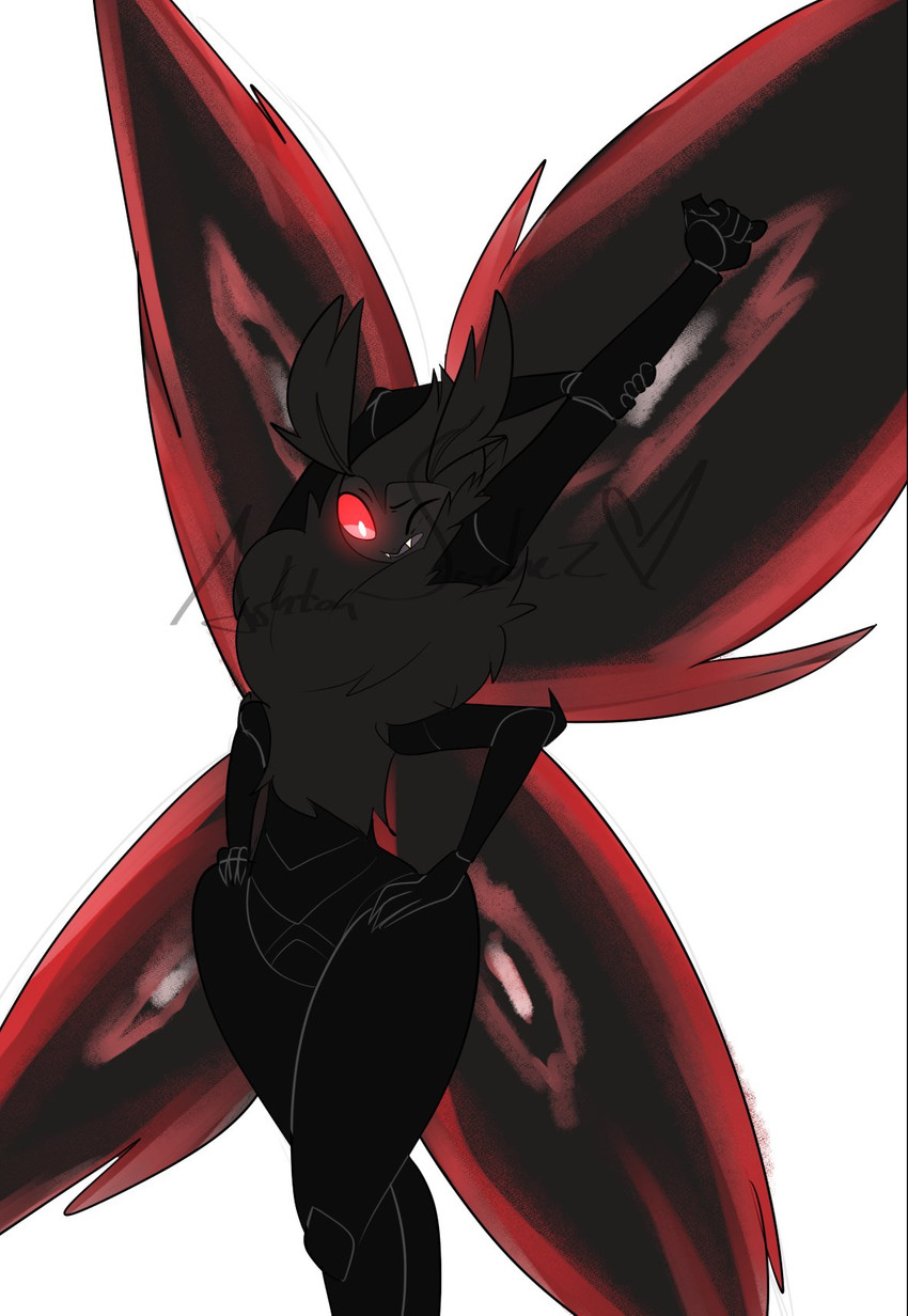 4_arms anthro black_body black_chitin black_fur chest_fur fangs fur insect_wings lepidopteran_wings male multi_arm multi_limb red_eyes red_wings solo stretching teeth wings ashton_sanchez eugene_(my_boyfriend_the_mothman) arthropod insect lagomorph lepidopteran leporid mammal moth hi_res