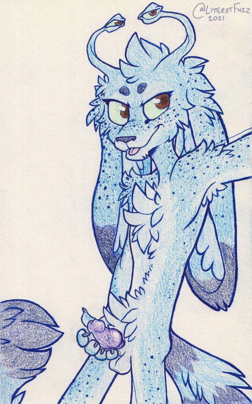 4_eyes 5_fingers animal_genitalia anthro arm_tuft balls blue_body blue_fur brown_eyes chest_tuft circle_eyebrows claws crotch_tuft dipstick_ears ear_markings erection eyebrows eyestalks finger_claws fingers floppy_ears freckled_arms freckled_back freckled_legs freckled_shoulders freckled_thighs freckles fur genitals glans head_tuft holding_penis inner_ear_fluff knot knotted_penis long_ears looking_at_viewer lop_ears markings multi_eye multicolored_ears nude open_mouth penis presenting presenting_penis purple_penis sheath shoulder_tuft simple_background skinny_anthro skinny_male small_penis smile smirk solo spots striped_markings striped_tail stripes tail tail_markings taking_picture taking_selfie tongue tuft littlestfuzz tobi_(littlestfuzz) fuzzmonster 2021 absurd_res colored_pencil_(artwork) hi_res huge_filesize traditional_media_(artwork)