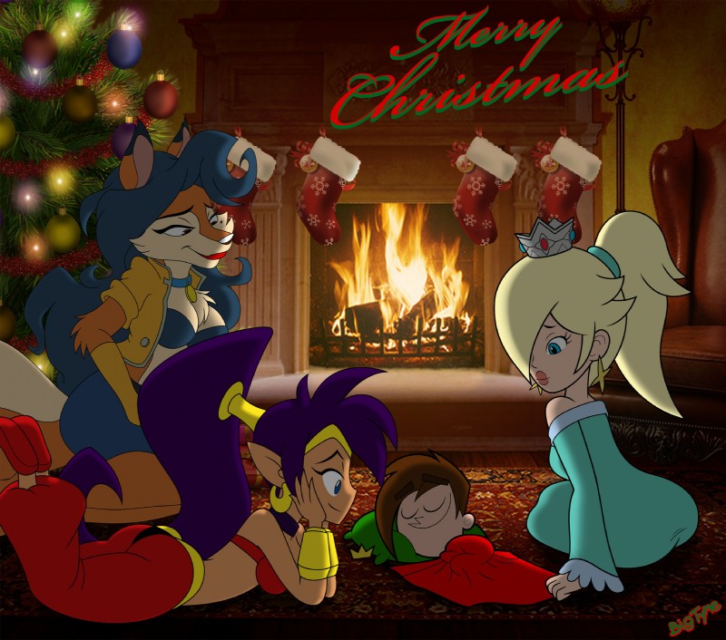 black_eyes blonde_hair blue_eyes blue_hair breasts brown_hair christmas_tree cleavage clothed clothing crown female fireplace fur group hair headgear holidays legwear male orange_body orange_fur ornament plant ponytail purple_hair sleeping stockings tree bigtyme christmas mario_bros nintendo shantae_(series) sly_cooper_(series) sony_corporation sony_interactive_entertainment sucker_punch_productions super_mario_galaxy wayforward carmelita_fox rosalina_(mario) ryan_(heartlessslayer) shantae canid canine fox human humanoid mammal hi_res