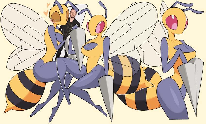 antennae_(anatomy) anthro anthrofied arthropod_abdomen big_breasts blush body_pillow breasts cleavage_cutout clothing cutout female grey_body heart_symbol hug hugging_object hugging_pillow infatuation insect_wings leotard photo pillow pokemorph pseudo_clothing red_eyes simple_background small_waist solo stinger translucent translucent_wings wide_hips wings yellow_body idolomantises nintendo pokemon real_world markiplier arthropod beedrill generation_1_pokemon insect pokemon_(species) absurd_res digital_media_(artwork) hi_res