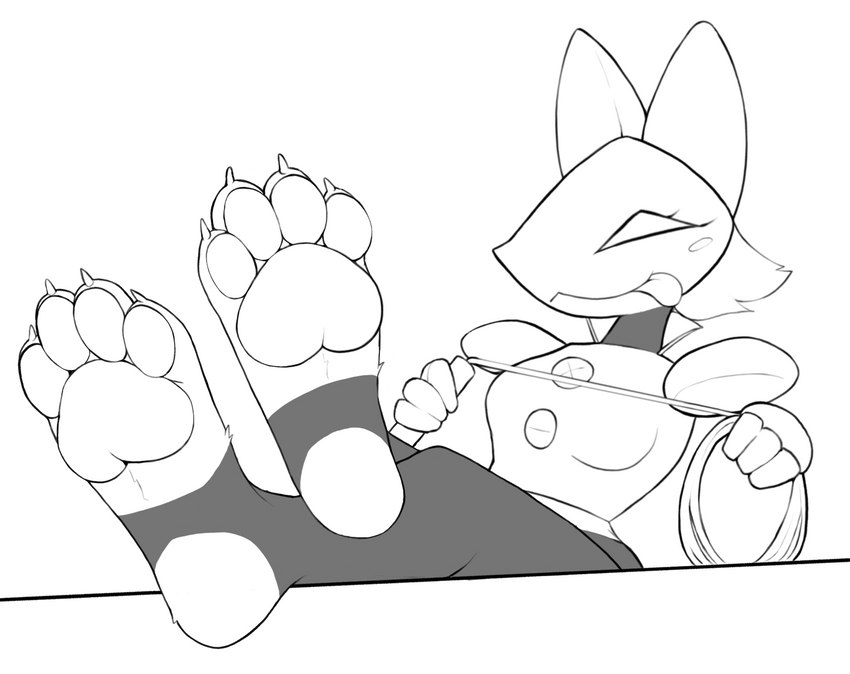 4_toes anthro breasts claws clothing feet female foot_fetish foot_focus footwear humanoid_feet looking_at_viewer machine pawpads paws plantigrade sitting smile socks soles solo stirrup_clothing stirrup_legwear toe_claws toeless_footwear toeless_socks toes tongue tongue_out softhanten deltarune undertale_(series) tasque_manager felid feline mammal robot hi_res monochrome