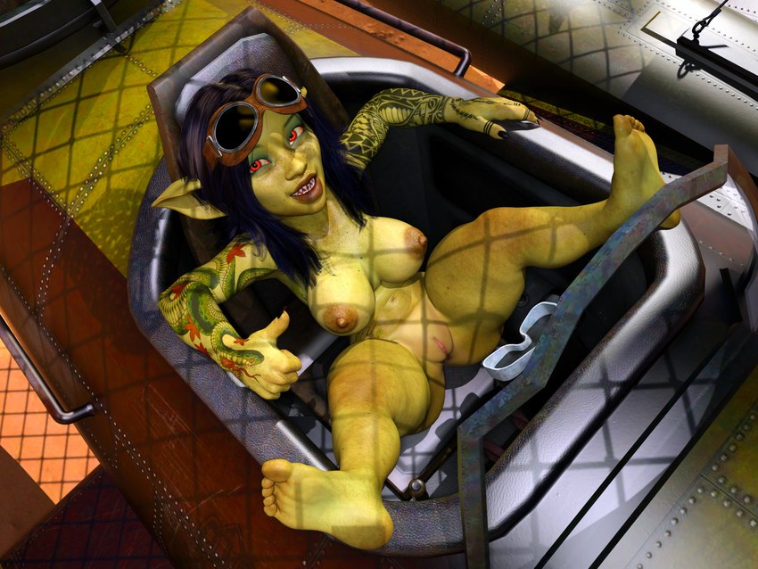 aircraft airplane anus areola aviator_goggles barely_visible_anus big_breasts black_nails bomb breasts colored_nails curvy_figure desert explosives female genitals green_body green_skin makeup nails navel nipples not_furry nude piercing pointy_ears pose pussy red_eyes short_stack solo tattoo thick_thighs vehicle chadotexas goblin humanoid 3d_(artwork) 4:3 digital_media_(artwork) hi_res pinup