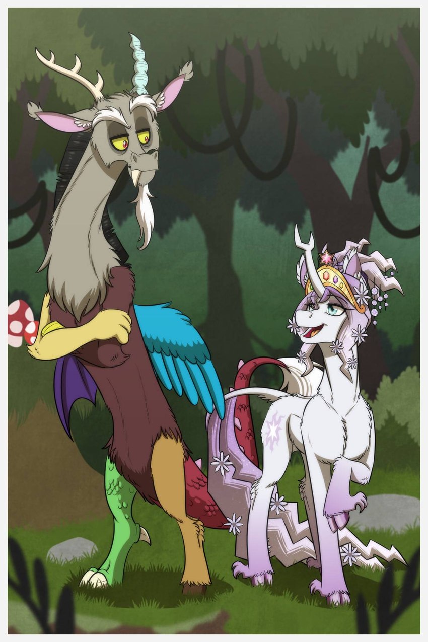 amber_sclera cloven_hooves duo female feral hooves horn male membrane_(anatomy) membranous_wings red_eyes tree_of_harmony wings inuhoshi-to-darkpen friendship_is_magic hasbro my_little_pony mythology discord_(mlp) harmony_(mlp) chimera draconequus equid equine mammal mythological_creature mythological_equine unicorn hi_res brother_(lore) brother_and_sister_(lore) sibling_(lore) sister_(lore) twins_(lore)