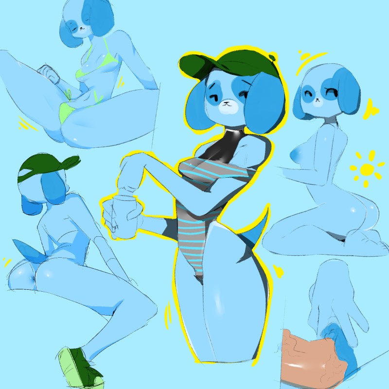 alternate_species anthro anthrofied anus bare_shoulders baseball_cap bikini bikini_bottom bikini_top biped black_eyes blue_anus blue_background blue_body blue_inner_pussy blue_nipples blue_pussy blue_spots blue_tail breasts butt can clitoris close-up clothed clothing container crotch_shot disembodied_penis duo erection eyes_closed facial_markings feet female female_focus female_penetrated footwear front_view furrification genitals glistening glistening_butt half-closed_eyes hat head_markings headgear headwear holding_can holding_container holding_object humanoid_feet humanoid_genitalia humanoid_hands humanoid_penis humanoid_pussy kneeling leaning leaning_backward looking_away looking_back low-angle_view male male/female male_penetrating male_penetrating_female markings medium_breasts monotone_genitals mostly_nude multicolored_body multiple_poses muzzle_(marking) narrowed_eyes navel nipples nude one-piece_swimsuit outline penetration penile penile_penetration penis penis_in_pussy plantigrade plushie pose pussy rear_view reclining sex shoes side-tie_bikini side-tie_clothing side-tie_swimwear side_view simple_background sitting small_tail small_waist sneakers snout snout_markings solo_focus spots spread_legs spread_pussy spreading standing string_bikini sun swimwear tail tan_penis thick_thighs triangle_bikini two-piece_swimsuit two_tone_body vaginal vaginal_penetration vein veiny_penis vertical_bar_eyes white_body wide_hips bat24 hallmark animate_inanimate canid canine canis domestic_dog human living_plushie mammal 1:1 2017 digital_media_(artwork) hi_res portrait three-quarter_portrait