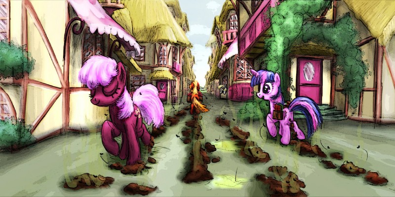 bodily_fluids casual_pooping everyone_poops feces female feral fur genital_fluids group hair horn multicolored_hair ponyville pooping purple_body purple_fur purple_hair scatplay smelly street two_tone_hair urine dcpip friendship_is_magic hasbro my_little_pony mythology big_macintosh_(mlp) cheerilee_(mlp) derpy_hooves_(mlp) twilight_sparkle_(mlp) arthropod earth_pony equid equine fly_(animal) horse insect mammal mythological_creature mythological_equine pony unicorn 2:1