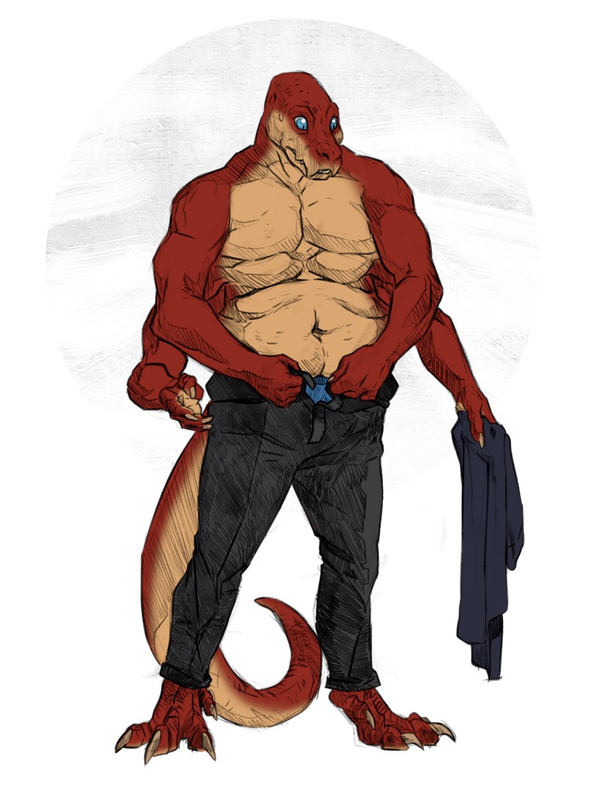 4_arms anthro belly clothed clothing male multi_arm multi_limb solo topless weight_gain intricatevision ostarn crius reptile scalie snake artist_collaboration hi_res