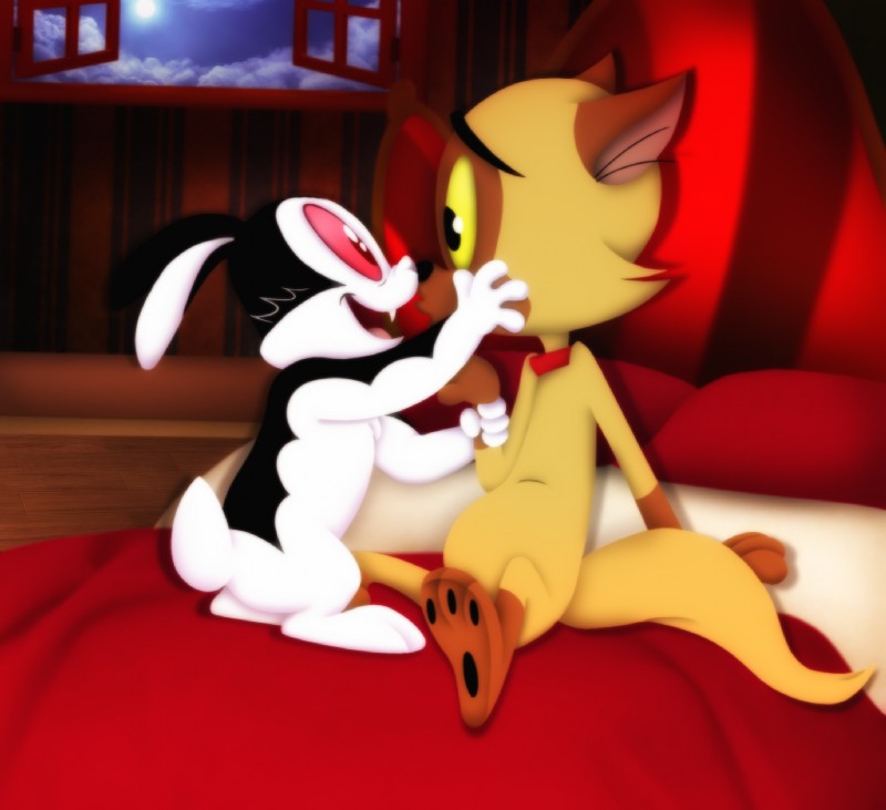 duo kissing love male show amegared bunnicula_(series) bunnicula chester_(bunnicula) domestic_cat felid feline felis lagomorph leporid mammal rabbit vampire hi_res